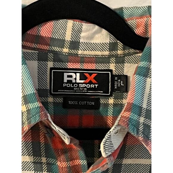 VTG 90s Polo Sport RLX Ralph Lauren Shirt Red Cream Green Plaid Button Down L - Picture 3 of 7